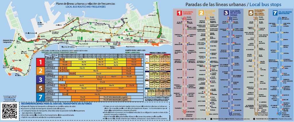 Map of the Cádiz city bus routes